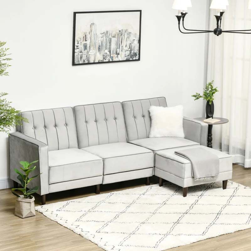 3 Seater Sofa with Footstool Light Grey  Modern Living Room Furniture UK