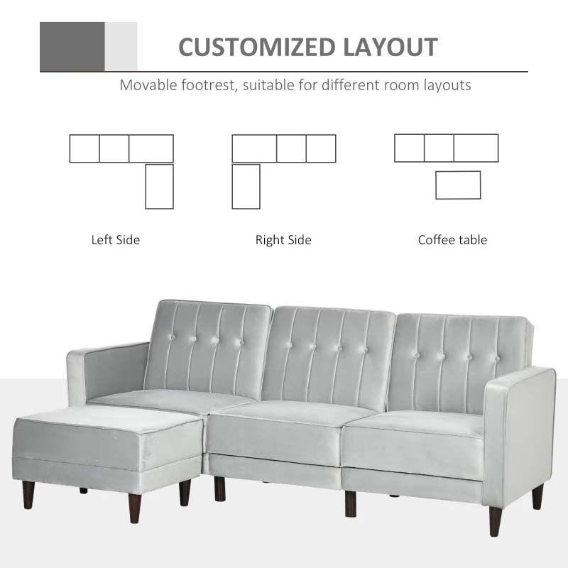 3 Seater Sofa with Footstool Light Grey  Modern Living Room Furniture UK