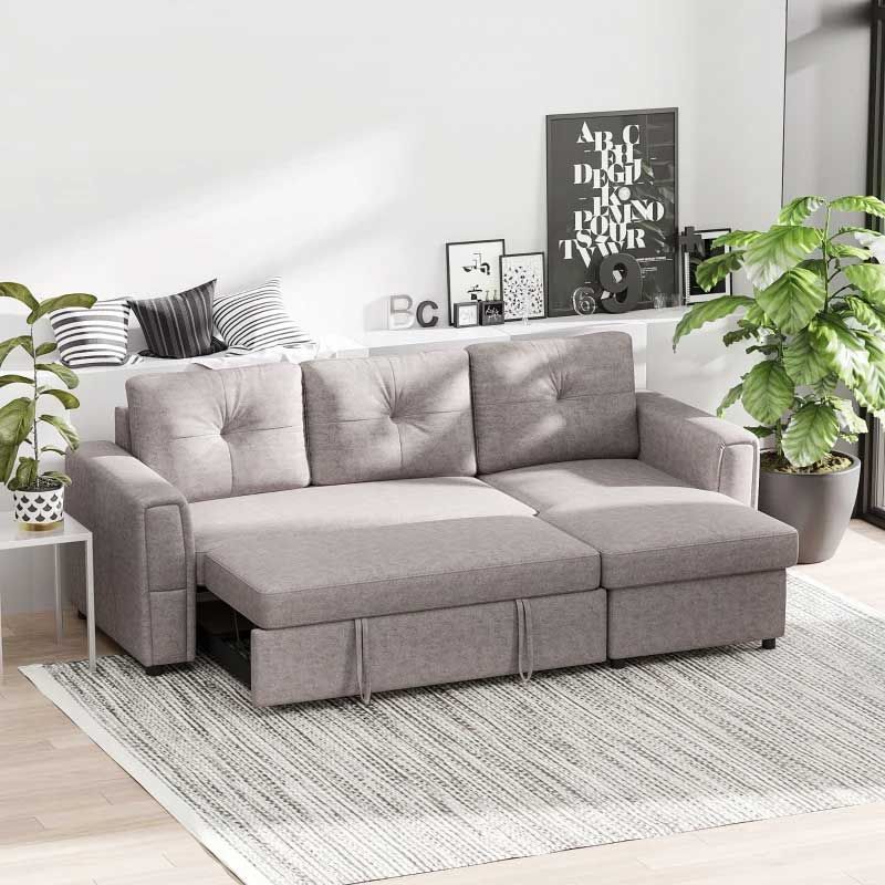 Light Grey 3 Seater L-Shaped Sofa Bed with Storage – Modern Corner Sofa for Living Room