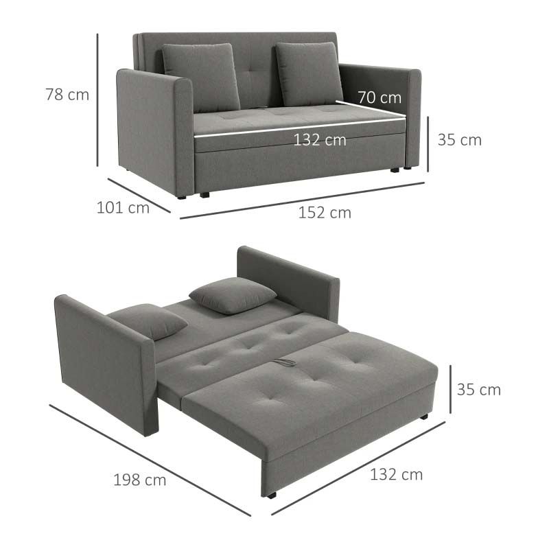 Light Grey 2 Seater Sofa Bed Modern Compact Sleeper for Small Spaces in UK