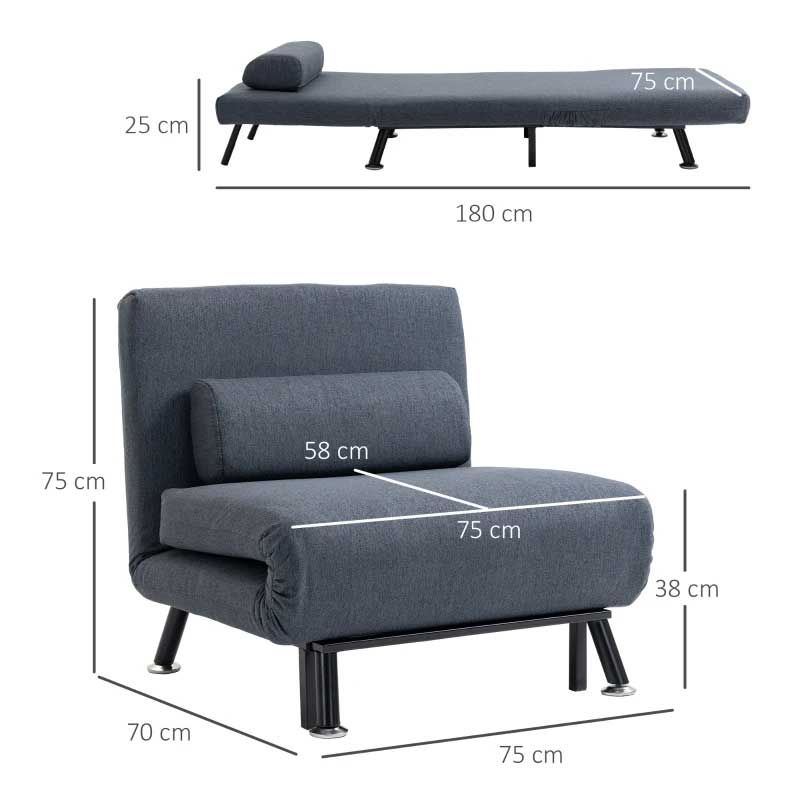 Single Sofa Bed Sleeper – Dark Grey | Compact Space-Saving Guest Bed for Modern UK Homes