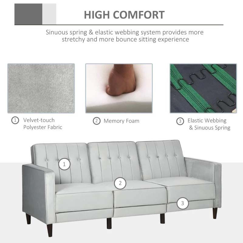3 Seater Sofa with Footstool Light Grey  Modern Living Room Furniture UK