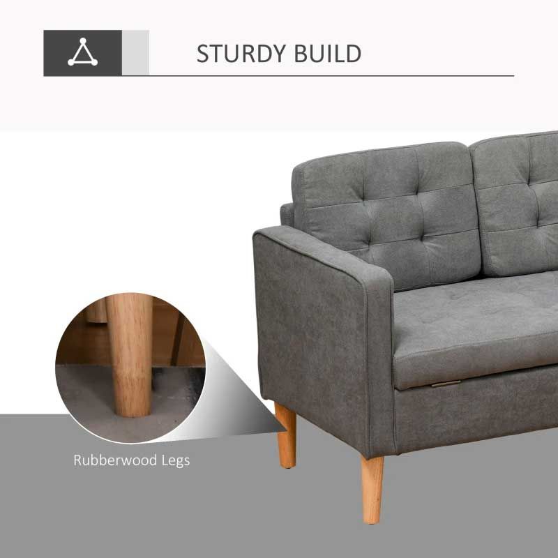 Modern Grey 3 Seater Sofa with Button Tufted Design & Hidden Storage – Space Saving Living Room Furniture UK