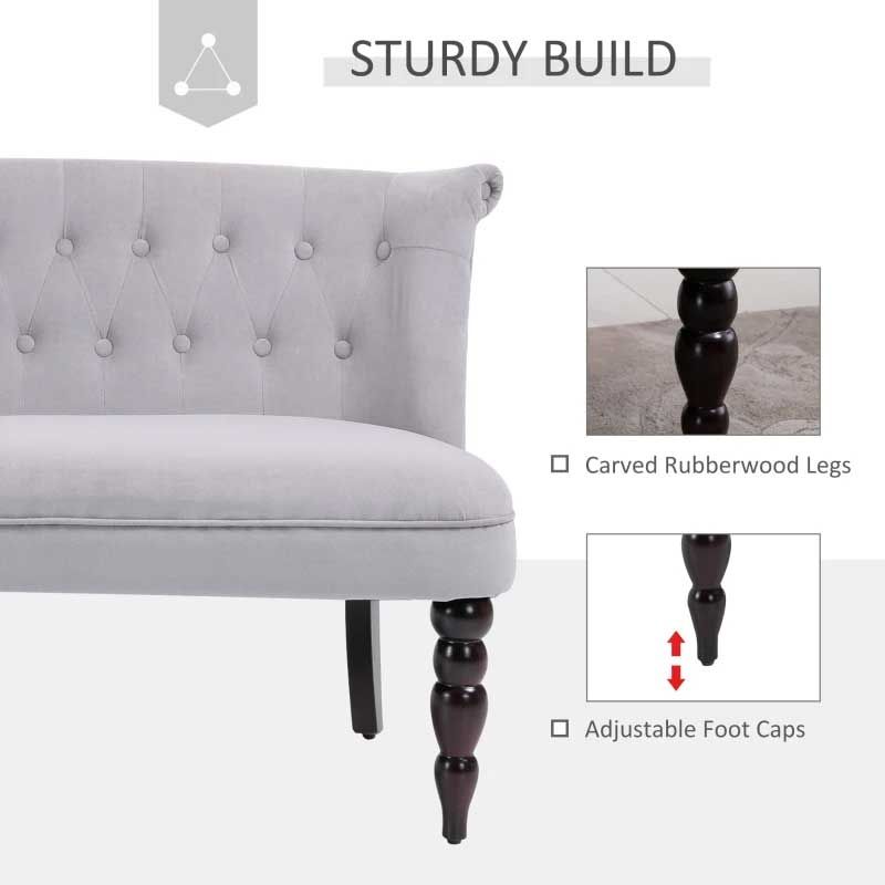 Vintage Grey 2 Seater Sofa Lounger  Retro Fabric Sofa for Small Living Rooms UK