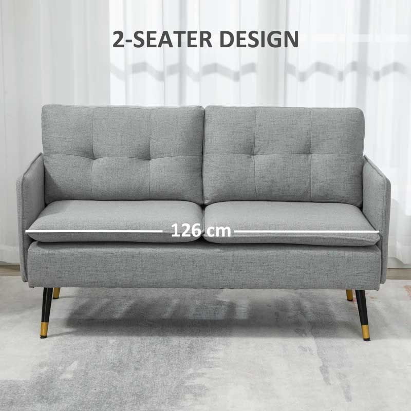 Button Tufted 2 Seater Sofa  Grey  Modern Compact Living Room Sofa UK