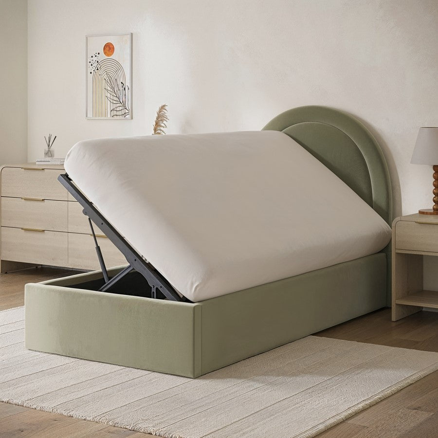 Velvet Single Side Lift Ottoman Bed with Curved Headboard Space-Saving Storage Bed UK