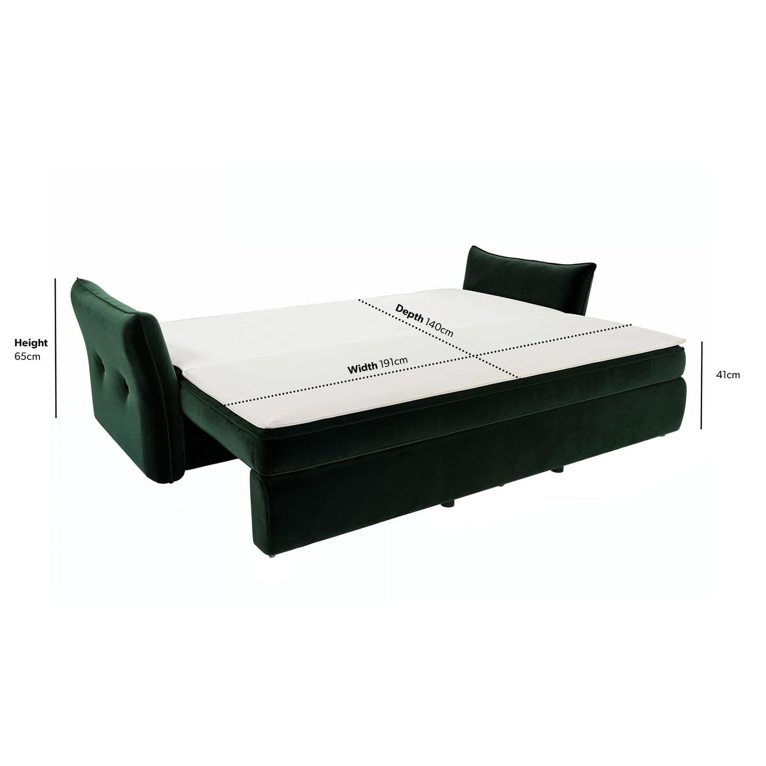 3 Seater Velvet Sofa Bed – Pull-Out Futon with Storage, Memory Foam Mattress & Cushions – Bed Sleeper in Navy and Green – Compact Sofa for Living Room or Guest Room