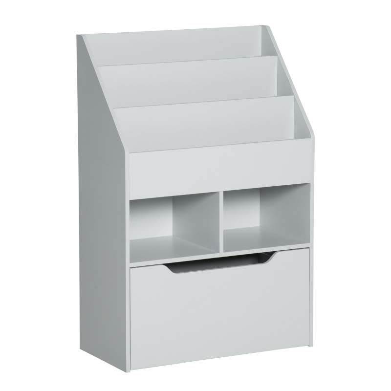 Grey Wooden Kids Bookshelf with Drawer – Modern Children’s Book Storage Unit for Bedroom or Playroom