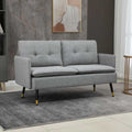 Button Tufted 2 Seater Sofa  Grey  Modern Compact Living Room Sofa UK