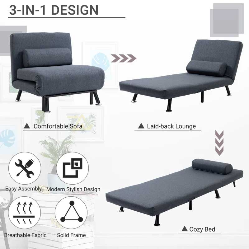 Single Sofa Bed Sleeper – Dark Grey | Compact Space-Saving Guest Bed for Modern UK Homes