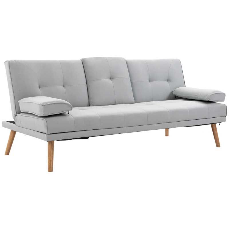Scandinavian Grey 3 Seater Sofa Bed Recliner with Cup Holders  Modern Fabric Sofa for Living Room UK