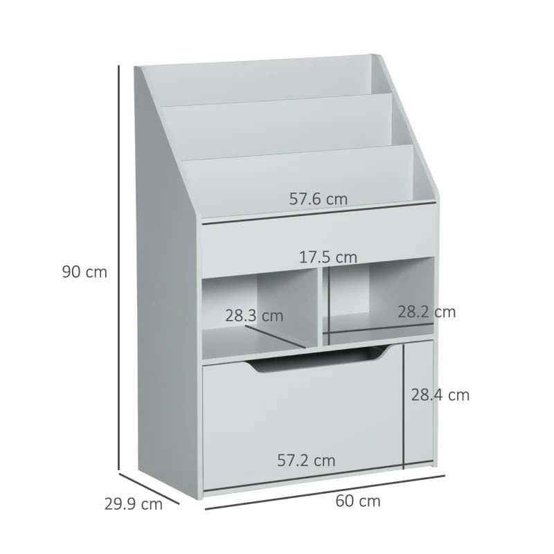 Grey Wooden Kids Bookshelf with Drawer – Modern Children’s Book Storage Unit for Bedroom or Playroom