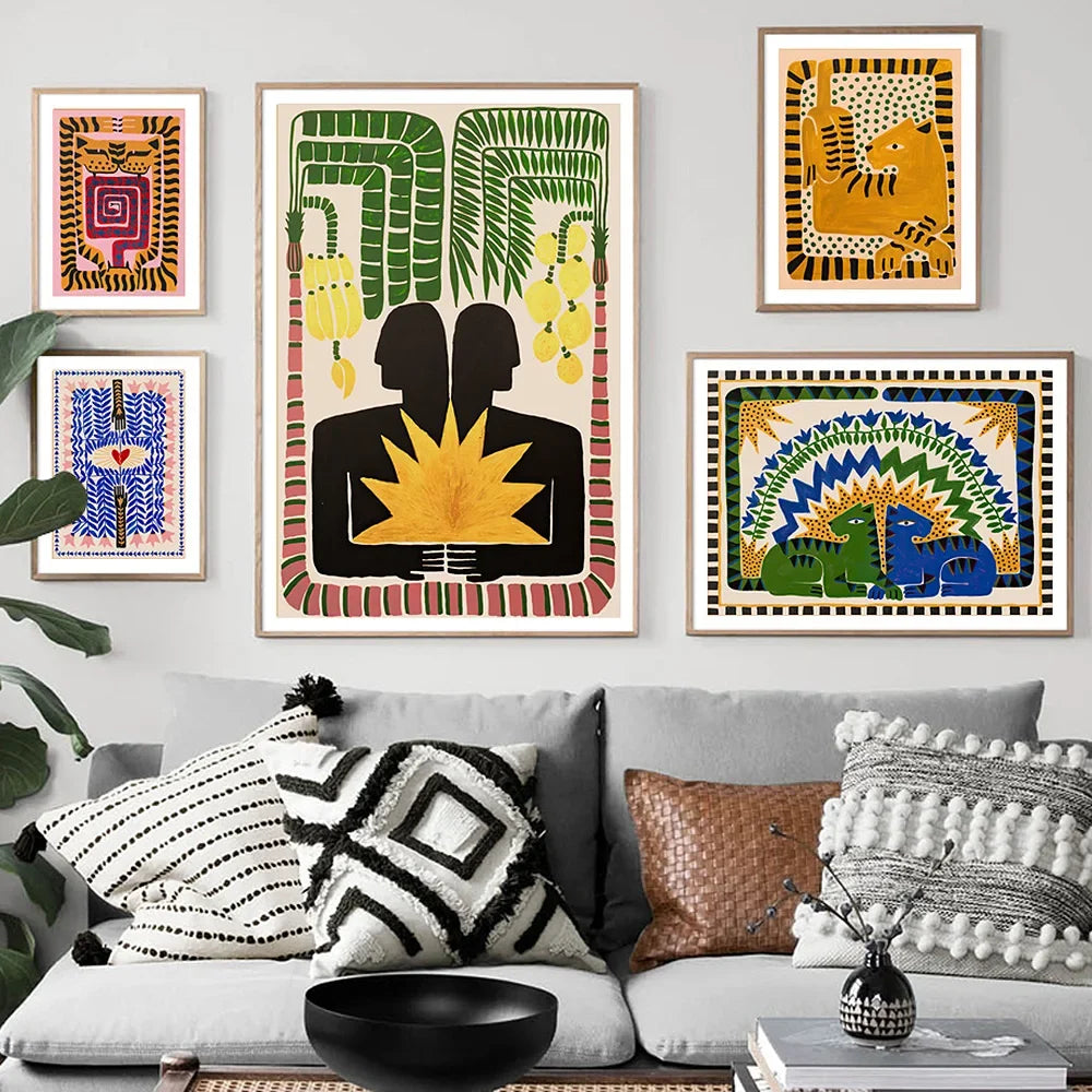 Colorful Abstract Boho Wall Art – Two Tigers Pink Canvas Print