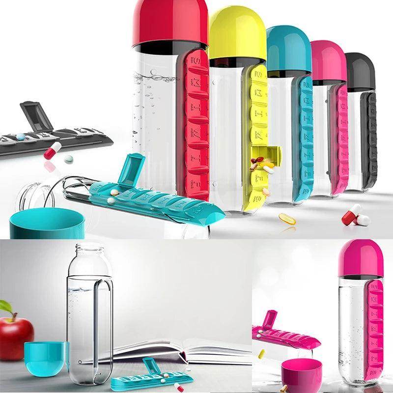 Travel pill organizer water bottle