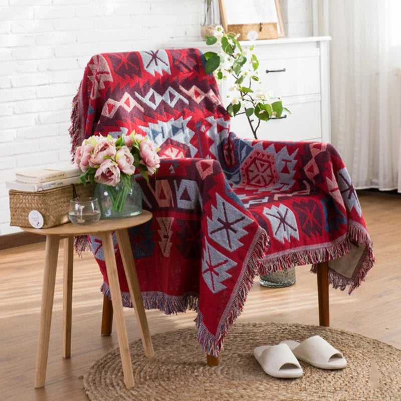 Aztec Boho Throw Blanket Decorative Bed Blankets Geometric Flower Sofa Couch Tassels Home Decor