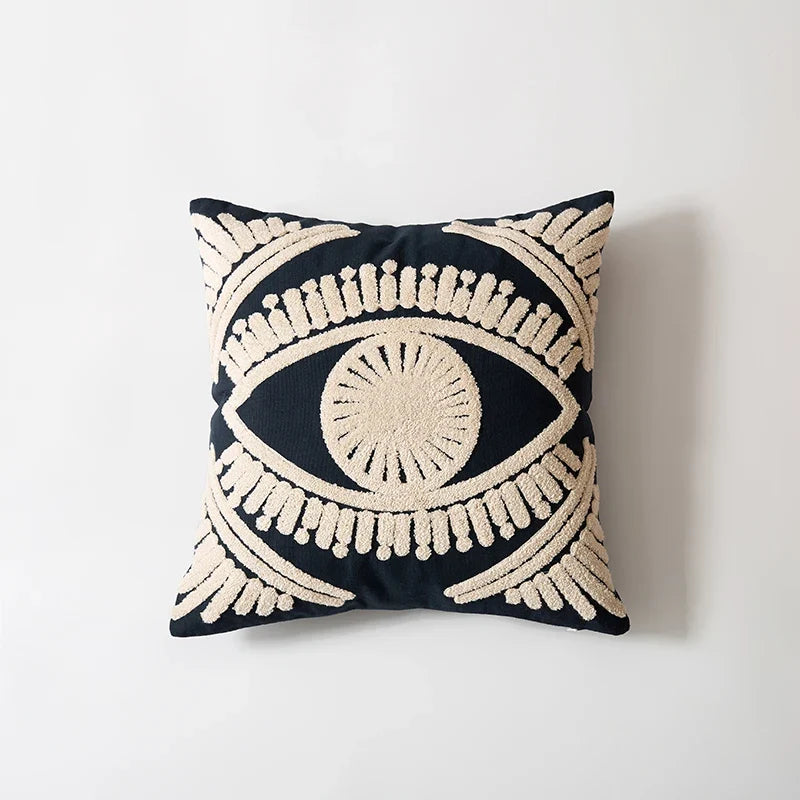 Evil Eye Embroidered Cotton Cushion Cover