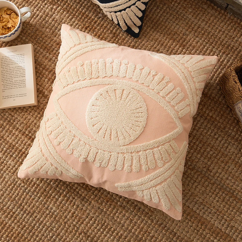 Evil Eye Embroidered Cotton Cushion Cover