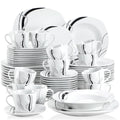 VEWEET FIONA Porcelain Tableware Set – 30/60-Piece Black Line Dinner, Soup & Dessert Plates with Cups & Saucers
