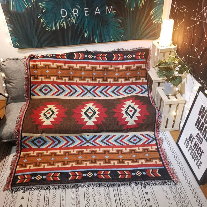 Aztec Boho Throw Blanket Decorative Bed Blankets Geometric Flower Sofa Couch Tassels Home Decor
