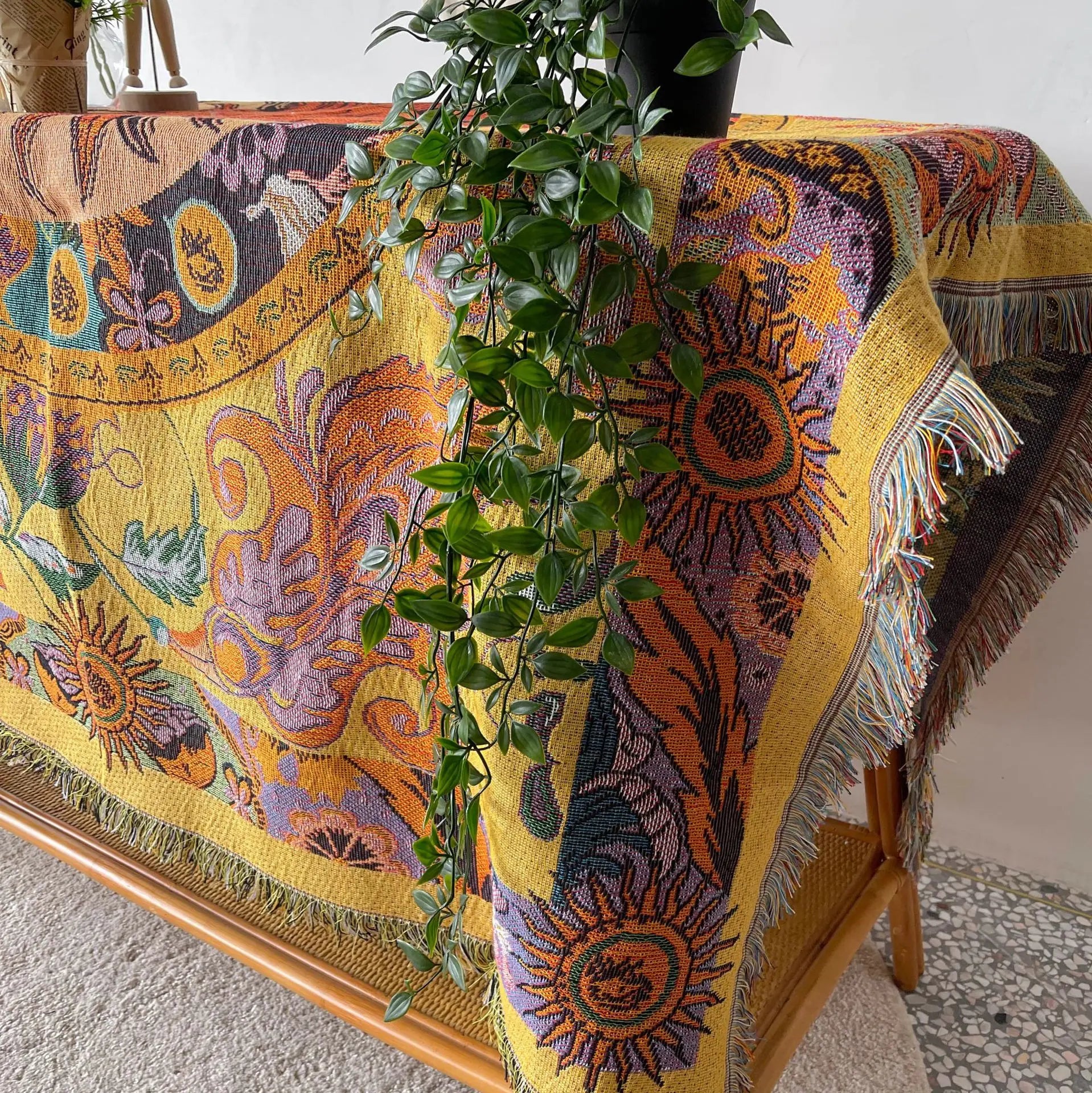 Boho Celestial & Nature-Inspired Woven Throw Blanket
