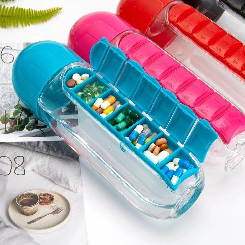Travel pill organizer water bottle
