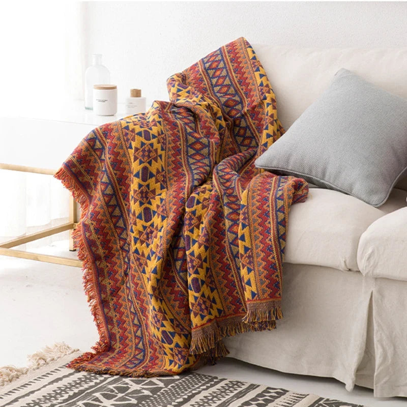 Aztec Boho Throw Blanket Decorative Bed Blankets Geometric Flower Sofa Couch Tassels Home Decor