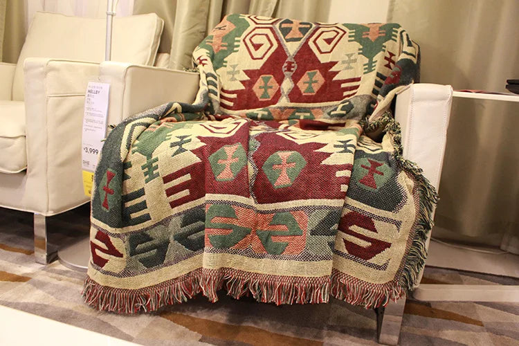 Aztec Boho Throw Blanket Decorative Bed Blankets Geometric Flower Sofa Couch Tassels Home Decor