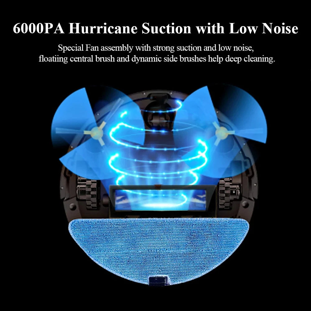 🤖 Robot Vacuum – 6000 Pa Suction, Wi‑Fi App & Dual Wet-Dry Mop