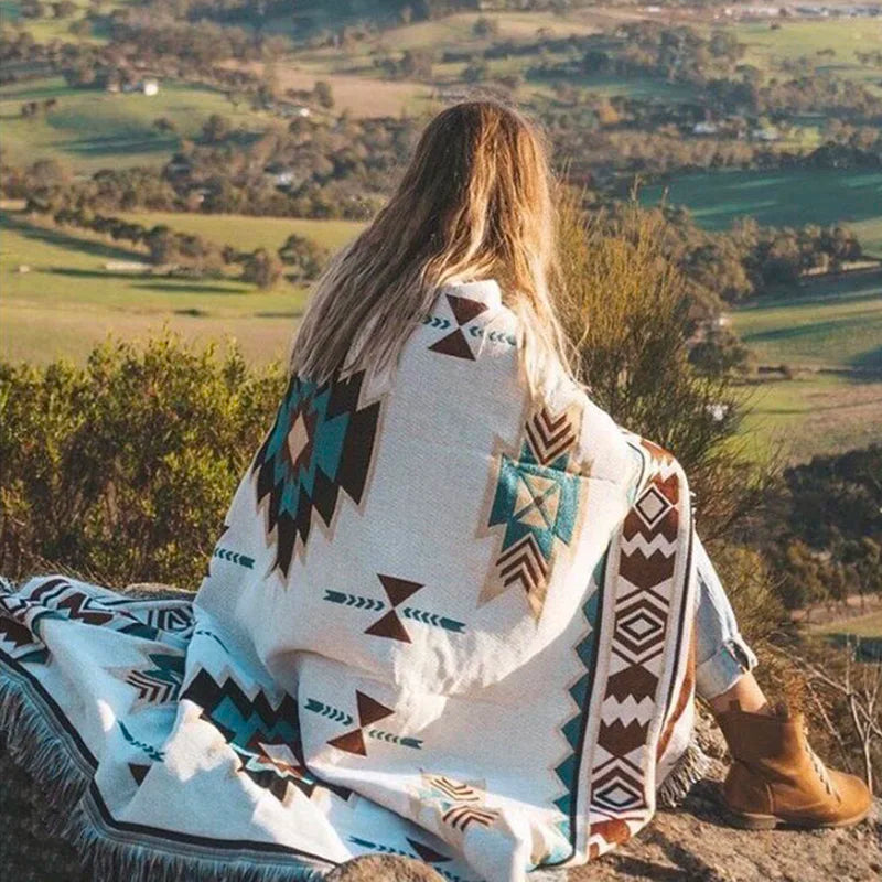 Aztec Boho Throw Blanket Decorative Bed Blankets Geometric Flower Sofa Couch Tassels Home Decor