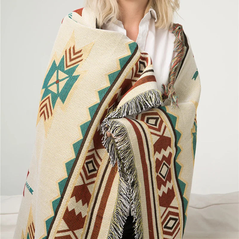 Aztec Boho Throw Blanket Decorative Bed Blankets Geometric Flower Sofa Couch Tassels Home Decor