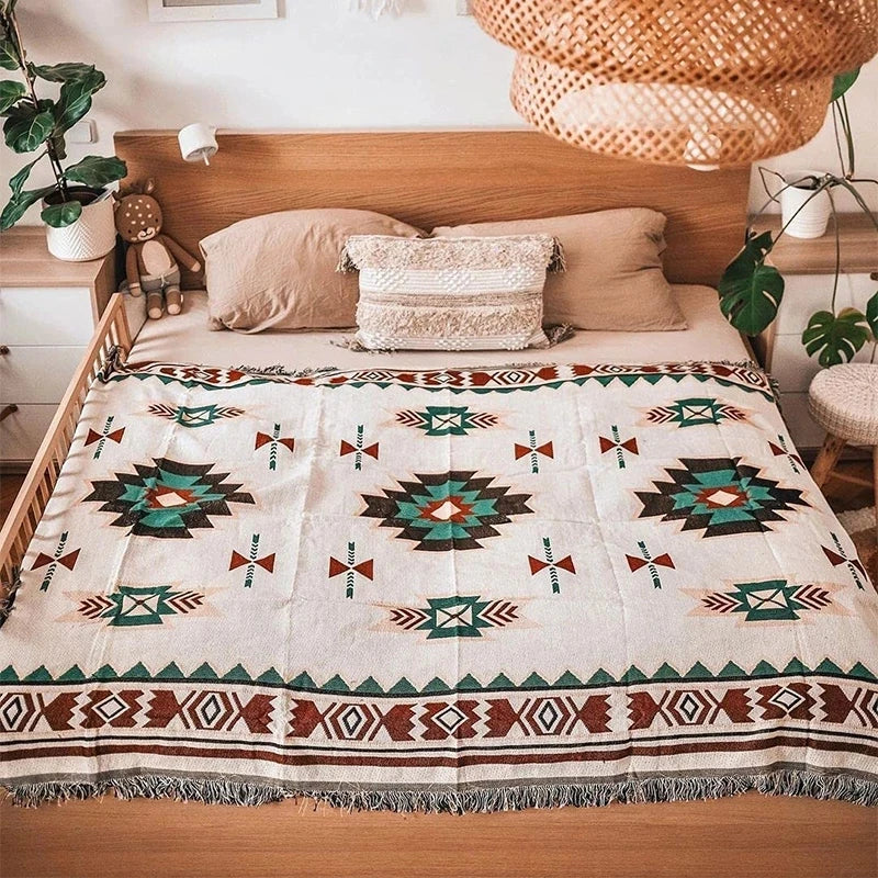 Aztec Boho Throw Blanket Decorative Bed Blankets Geometric Flower Sofa Couch Tassels Home Decor