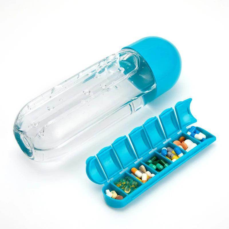 Travel pill organizer water bottle