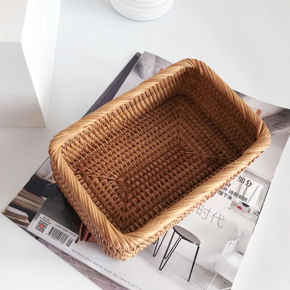 Handwoven Rectangular Rattan Wicker Basket