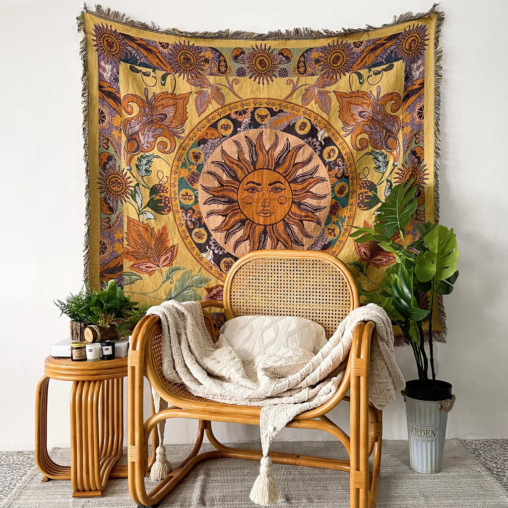 Boho Celestial & Nature-Inspired Woven Throw Blanket