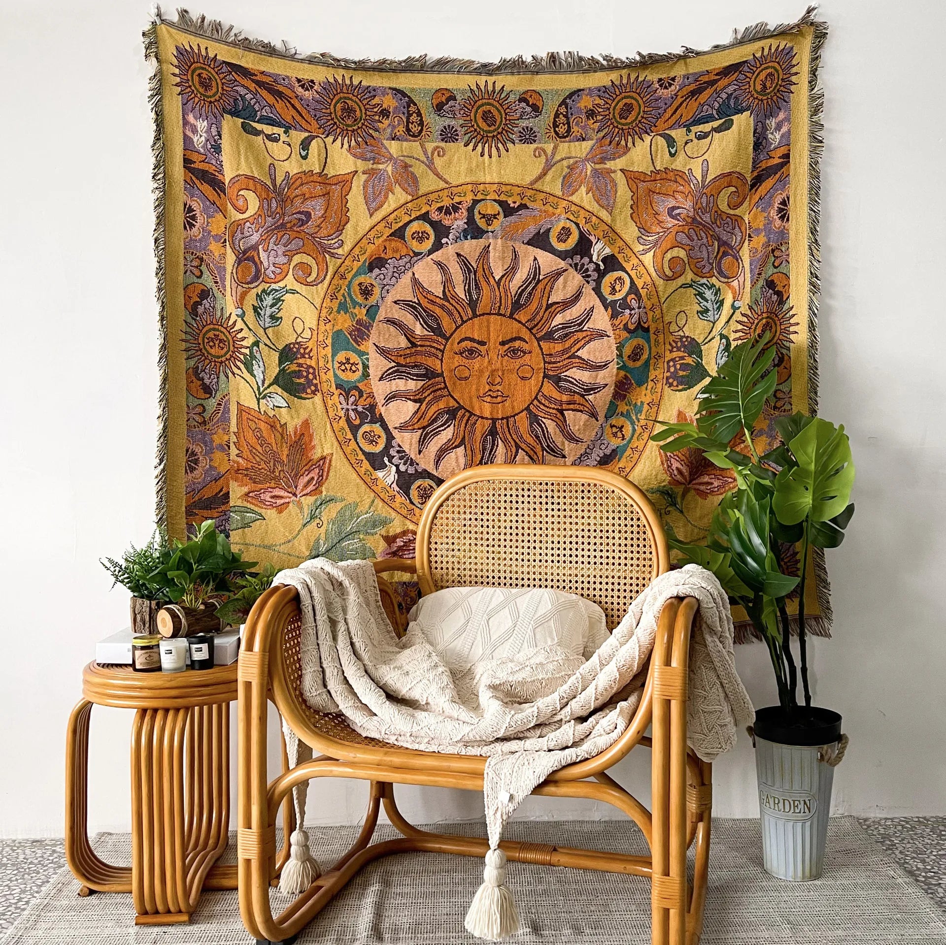 Boho Celestial & Nature-Inspired Woven Throw Blanket