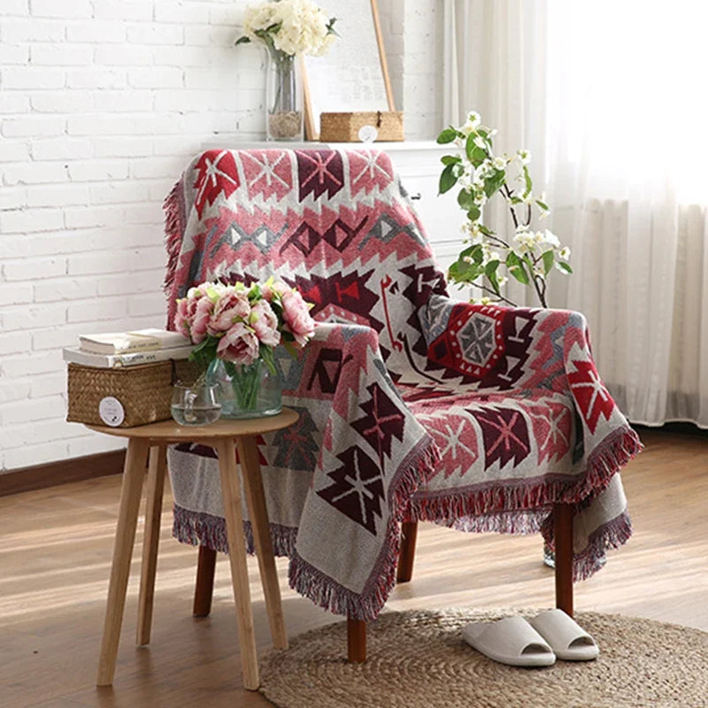 Aztec Boho Throw Blanket Decorative Bed Blankets Geometric Flower Sofa Couch Tassels Home Decor