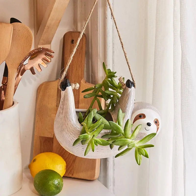 Ceramic Sloth Hanging Planter
