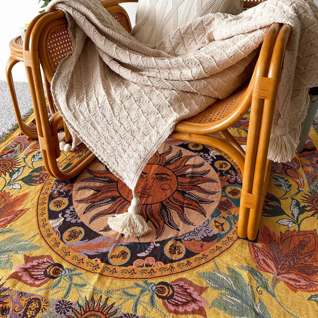 Boho Celestial & Nature-Inspired Woven Throw Blanket