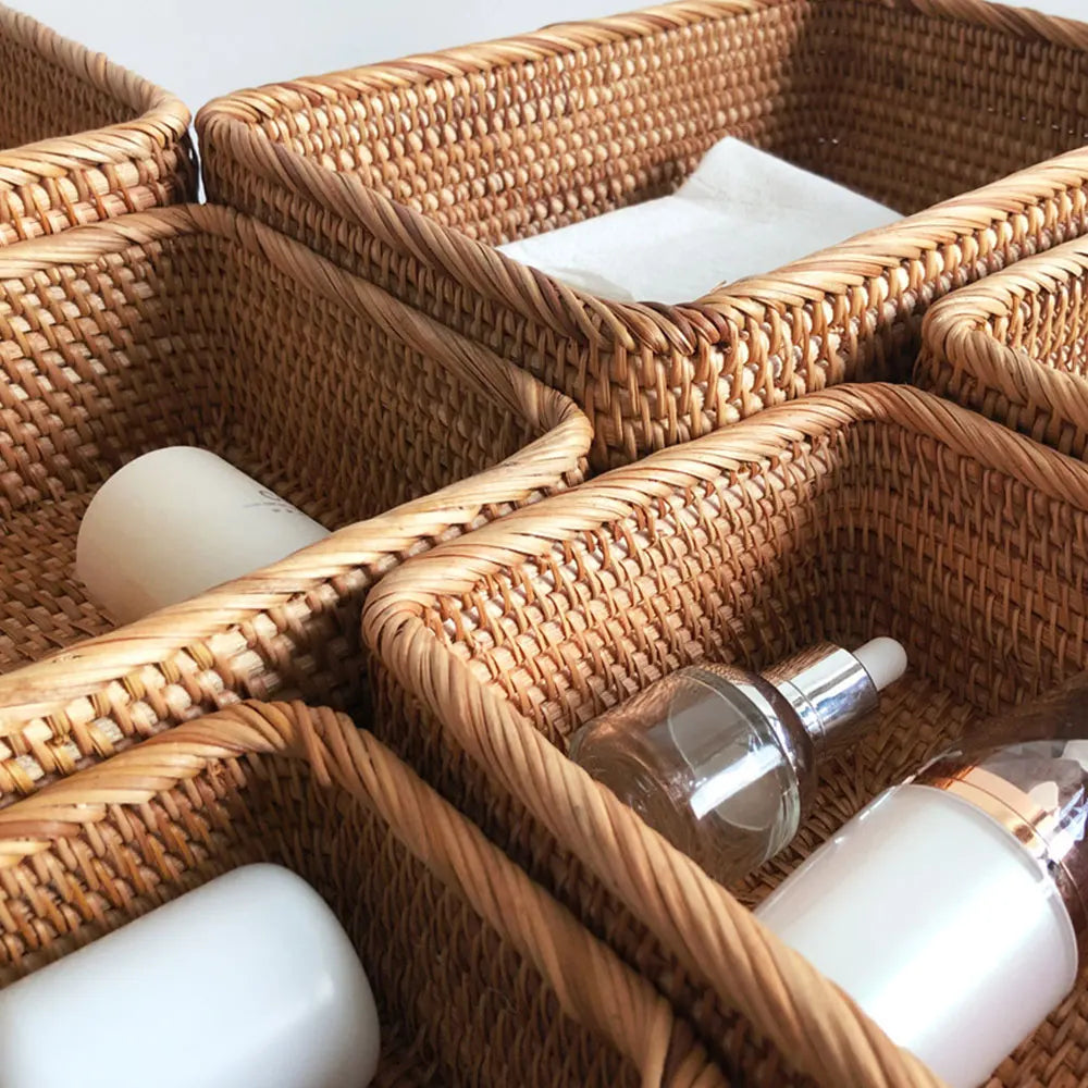 Handwoven Rectangular Rattan Wicker Basket