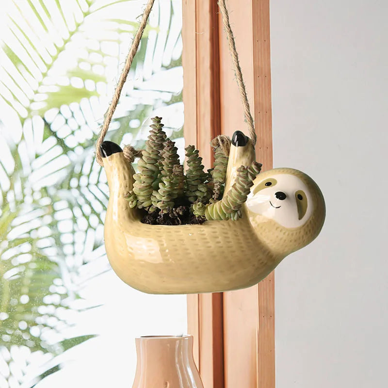 Ceramic Sloth Hanging Planter