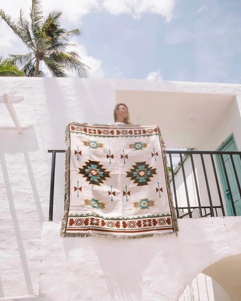 Aztec Boho Throw Blanket Decorative Bed Blankets Geometric Flower Sofa Couch Tassels Home Decor