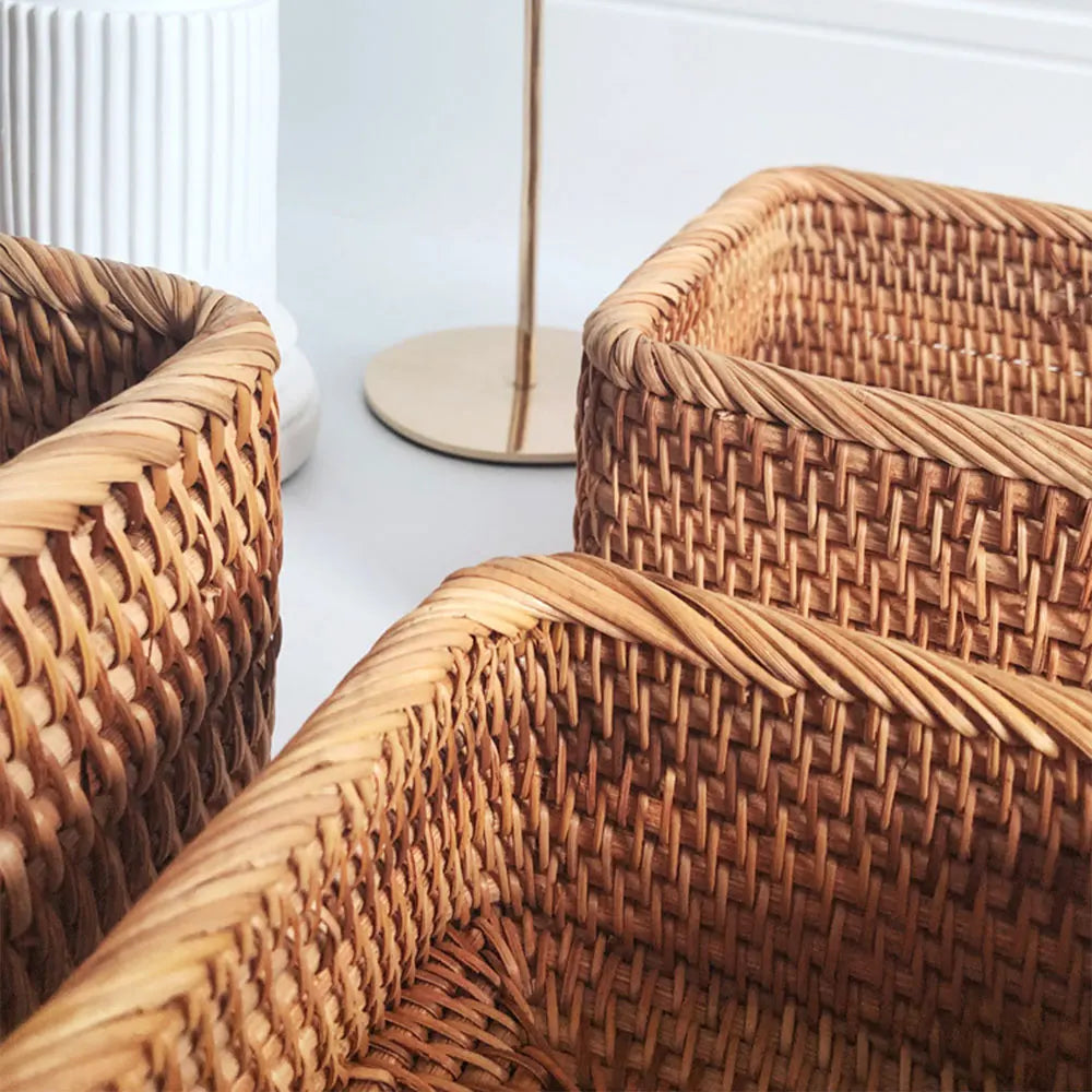 Handwoven Rectangular Rattan Wicker Basket
