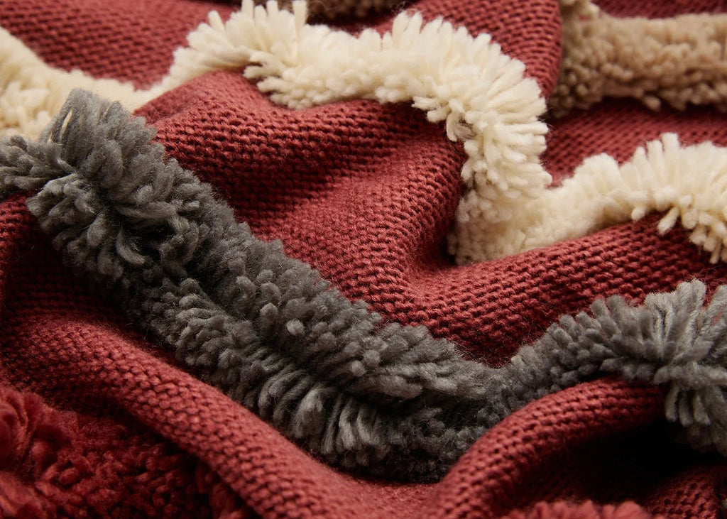 Boho Striped Tufted Cushion Cover – Knitted Throw Pillow Case with Tassels - Clay