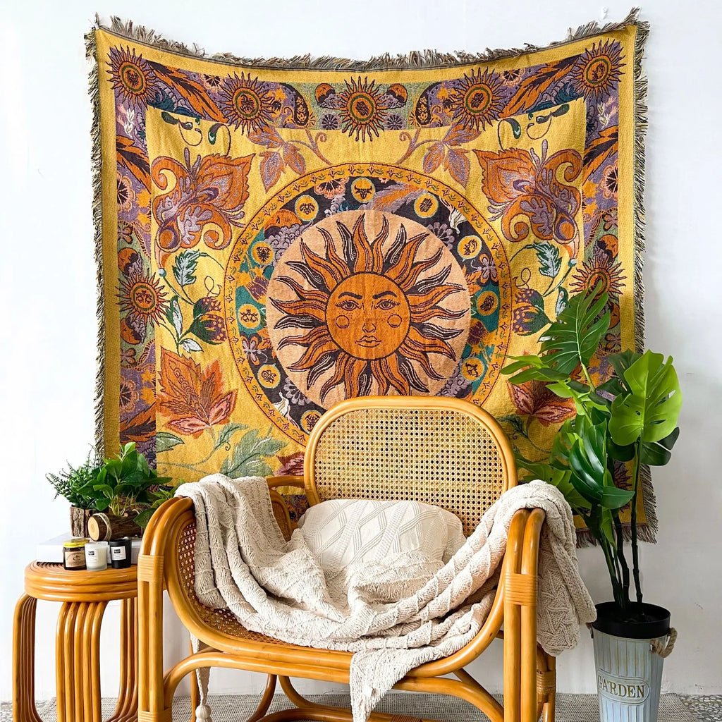 Boho Celestial & Nature-Inspired Woven Throw Blanket