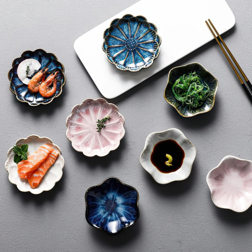 Ceramic Flower Sauce Dish – Mini Porcelain Dipping Bowl for Soy Sauce, Nuts & Charcuterie