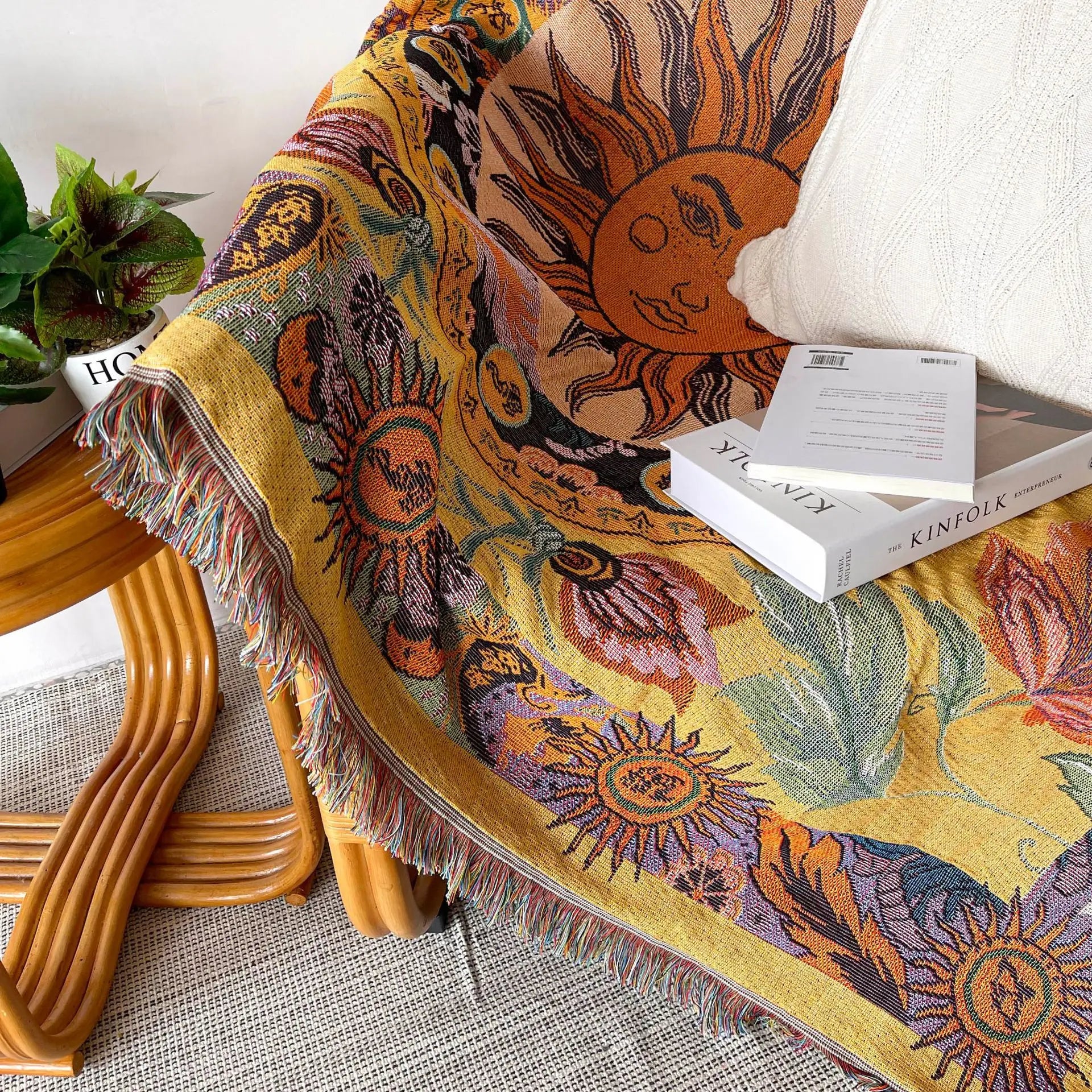 Boho Celestial & Nature-Inspired Woven Throw Blanket