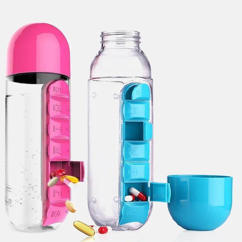 Travel pill organizer water bottle