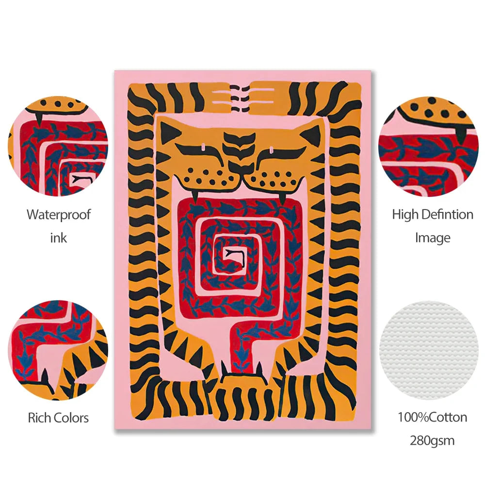 Colorful Abstract Boho Wall Art – Black Tiger Canvas Print