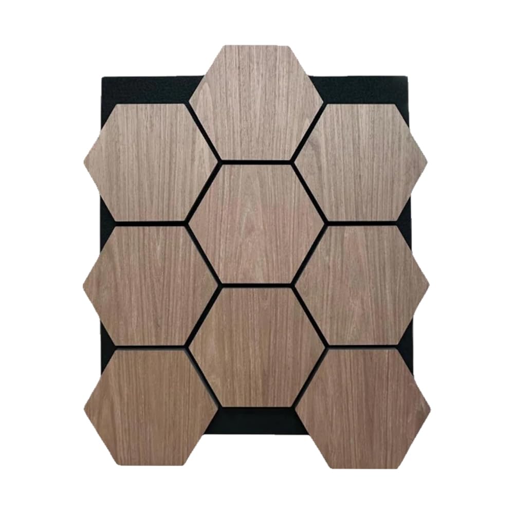 Hexagon Wood Acoustic Wall Panels – Sound-Absorbing Decorative Wooden Panelling with Felt Back – Easy DIY Installation Set of 4 (65.5cm x 80 cm x 2cm)