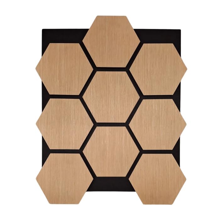 Hexagon Wood Acoustic Wall Panels – Sound-Absorbing Decorative Wooden Panelling with Felt Back – Easy DIY Installation Set of 4 (65.5cm x 80 cm x 2cm)